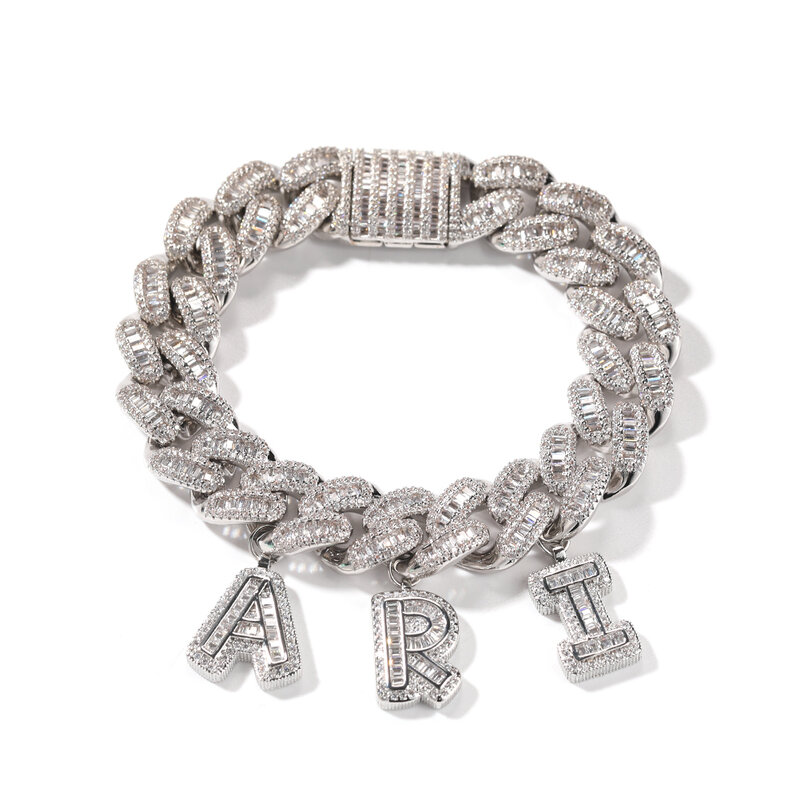 Uwin-Bracelet de cheville plaqué or avec lettres cursives DIY, bracelet cubain, collier à maillons Miami, micro pavé de luxe, 15mm