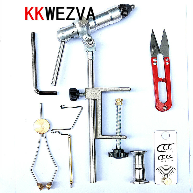 KKWEZVA-herramienta práctica de atado de moscas, gancho de sujeción de seguridad, abrazadera en C, tornillo de fijación con mandíbula endurecida de acero, 360 giros, fabricación de cebo