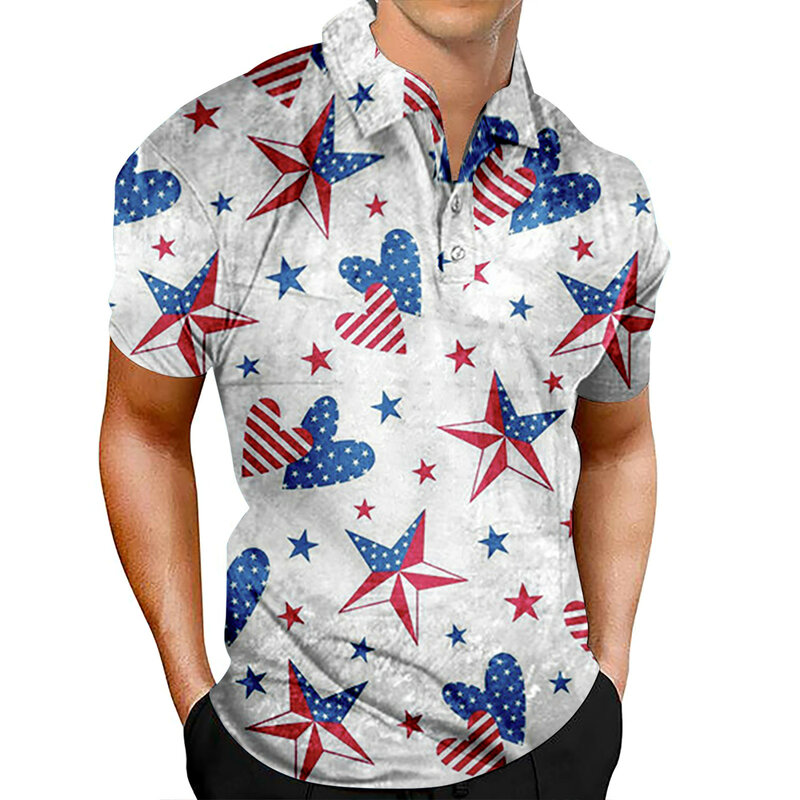 เสื้อแบบเข้ารูปธงชาติอเมริกันสำหรับผู้ชายเสื้อเสื้อยืดบุรุษแบบคลาสสิกสำหรับแสดงความรักชาติ