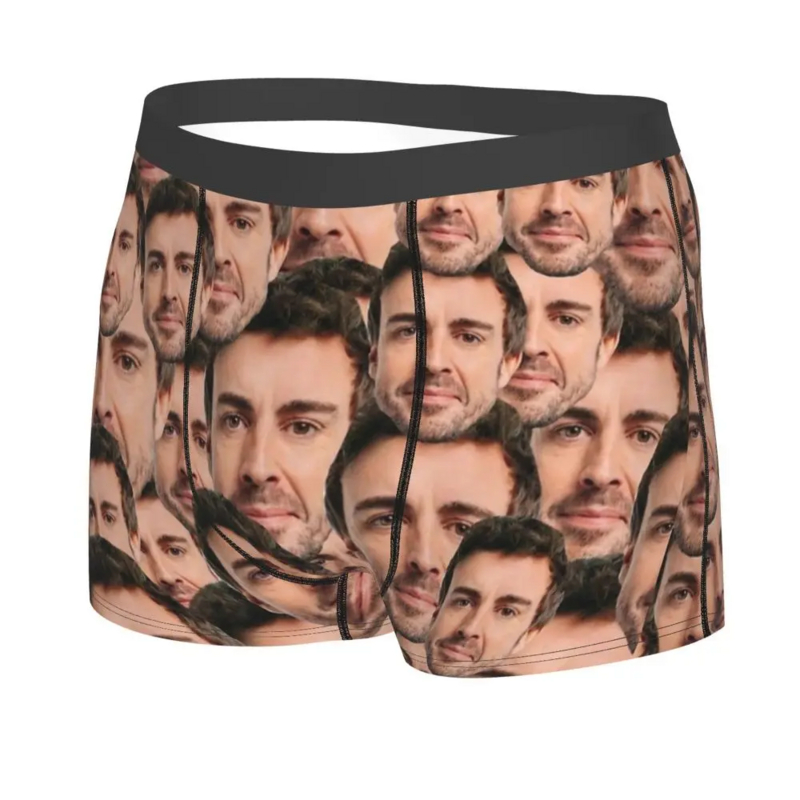 Fernando Alonso Funny Head Men Long Underwear Boxer Briefs Shorts Panties Novelty Breathable Underpants for Male Plus Size