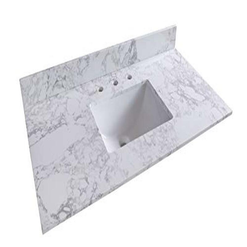 Роскошный столик с белым камнем для ванной комнаты 43x22 дюйма с керамической раковиной и спинкой