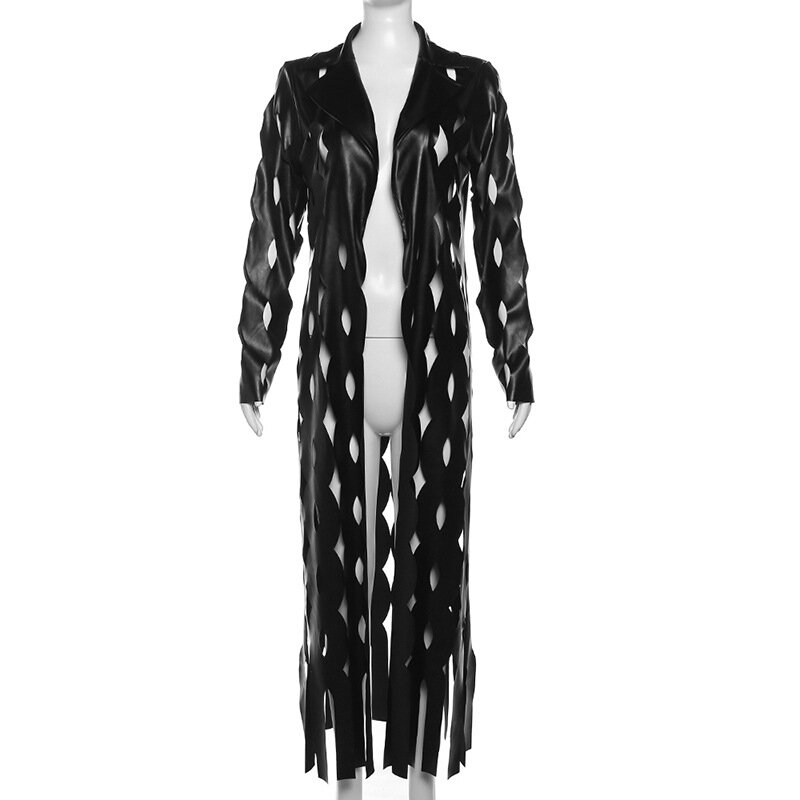여성 술 힙스터 긴팔 가디건, 할로우 아웃 섹시 바람막이, 시크한 디자인, 스트리트웨어, 핫 패션 코트, 2024 가을