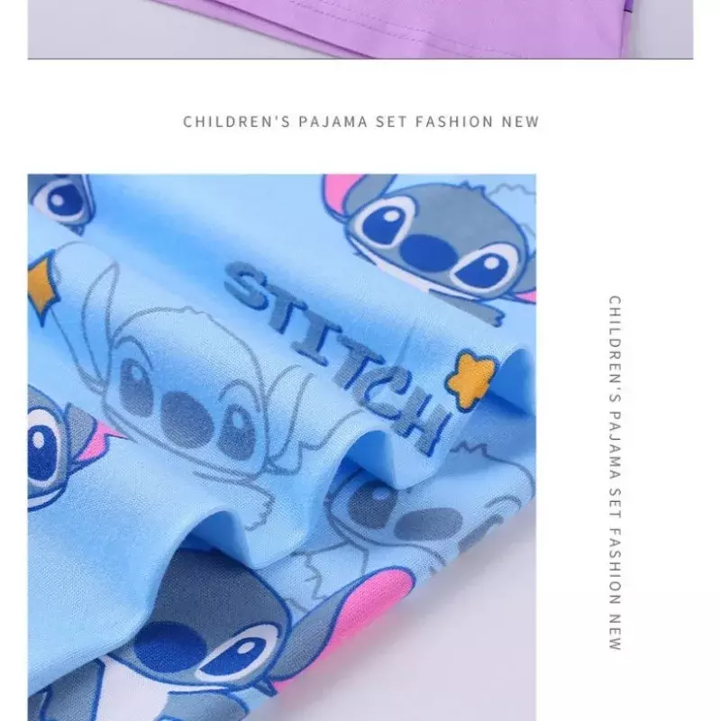 Disney-Pyjama en coton Stitch pour enfants, ensembles de pyjamas pour garçons et filles, vêtements de maison pour enfants, vêtements de nuit décontractés, vêtements de voyage trempés, automne, nouveau