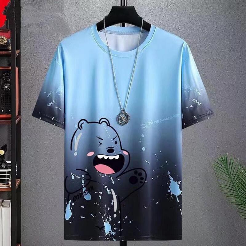 Loose Fit Sportswear Men's Bear Print T-shirt Wide Leg Shorts Set for Casual Outfit Quick Drying Sportswear with Elastic Waist
