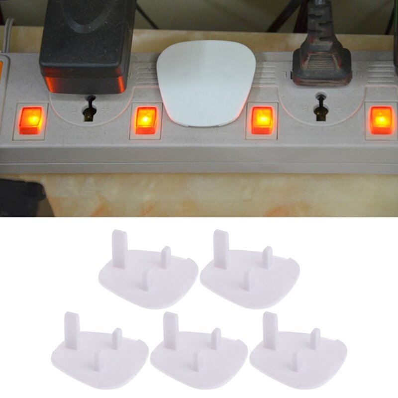 5-pieces UK Power Socket Baby Child Safety Protection Device Anti-shock Plug Protector White Color Socket Cover