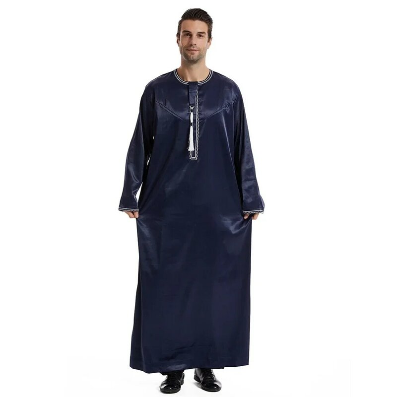 Baju Pria Muslim Islami baru pakaian pria longgar Jubba Thobe Abaya ritsleting depan Musulmane Kaftan jubah Maxi Pakistan gaun Arab