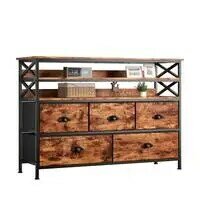 Furniture Dresser with Fabric Drawers with Wood Open Shelves for Bedroom, Living Room, Entryway