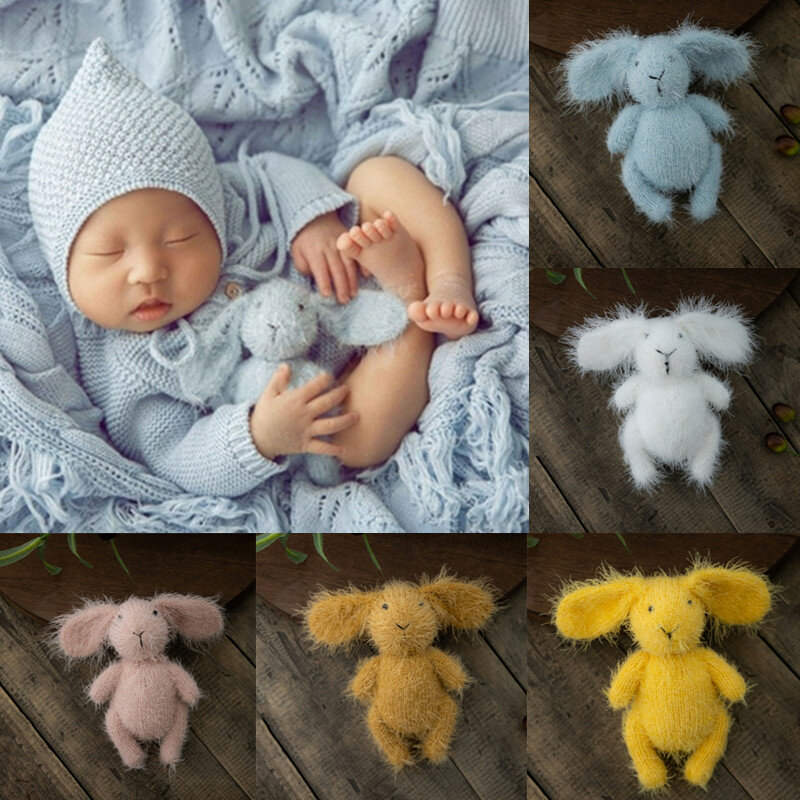 Newborn Photography Props Accessories Handmade Mohair Cartoon Rabbit Doll Toy kawaii Bunny Doll Baby Studio Photo Shooting Props