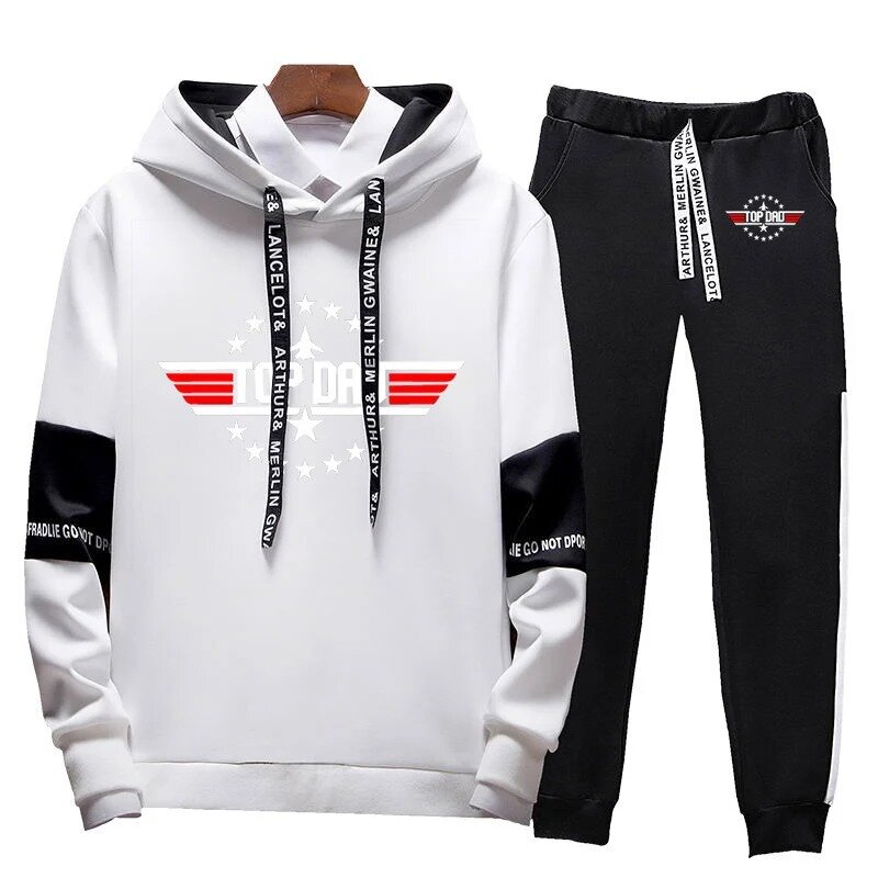 TOP DAD TOP GUN Movie 2024 Spring and Autumn New Men Fashion Printing Leisure Drawstring Hoodie Trousers Lace-up Two-piece Suit