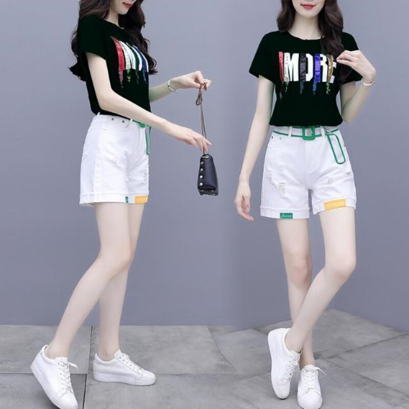 Leisure and Fashionable Sports Set for Women's 2024 New Summer Outfit, Small Stature and Tall Appearance Paired with a Stylish