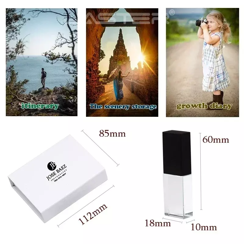 JASTER-Unidad Flash USB 2,0 de cristal, Pendrive de 128GB, 64GB, capacidad 100% Real, logotipo personalizado gratis, 32GB, regalos de boda creativos