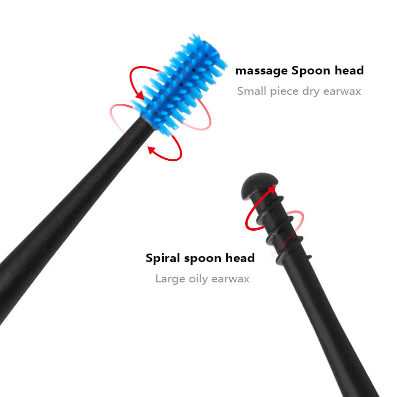 Alat pembersih telinga, dapat digunakan kembali kapas Spiral lilin telinga penghilang silikon tongkat dua kepala pengorek telinga alat pembersih telinga untuk membersihkan Makeup