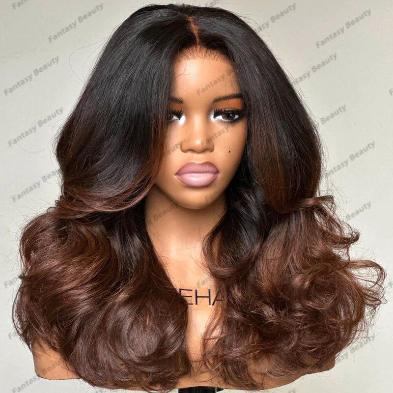 Glueless Loose Wave Ombre 1B#30 Copper Brown Human Hair Full Lace Wigs for Black Women Pre Plucked 360 Lace Frontal Wigs Remy