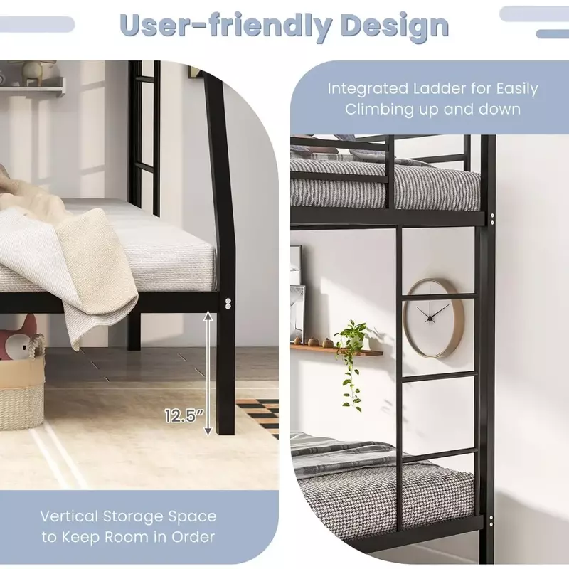 Cadre de lit pour enfants, cadre de lit à trois lits superposés, peu encombrant, sans bruit, pas besoin de ressorts, pour garçons et filles adultes