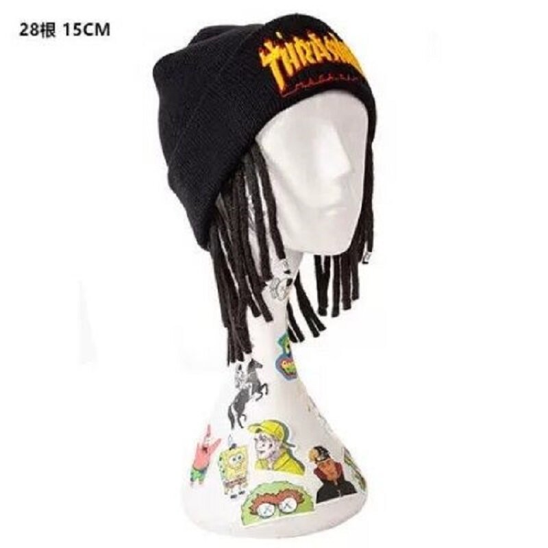 Rap Dreadlocks Hat Streetwear Dance Creative Cold Bonnet Hip Hop Knitted Hat Locks Wig Pullover Hat Fashion Punk Beanies for Men