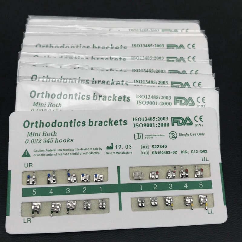 10 paquetes de soportes de Metal para ortodoncia Dental, Mini Roth/MBT/Edgewise 022 Slot, soporte para dentista, soporte Dental de Metal