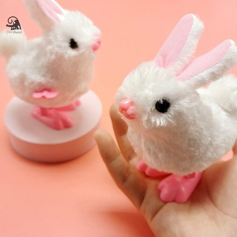 Cute White Rabbit Wind-up Toy Pluh Bunny Clockwork Jumping Bunny Toy Easter Gift Kids Educational Interactive Toy Birthday Gift