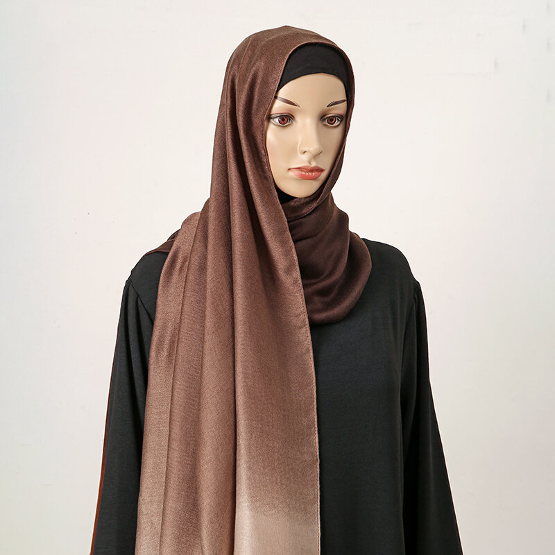 Bando jilbab Muslim gradien Crumple untuk wanita, Turban Muslim warna polos musim semi musim panas musim gugur 180*90cm