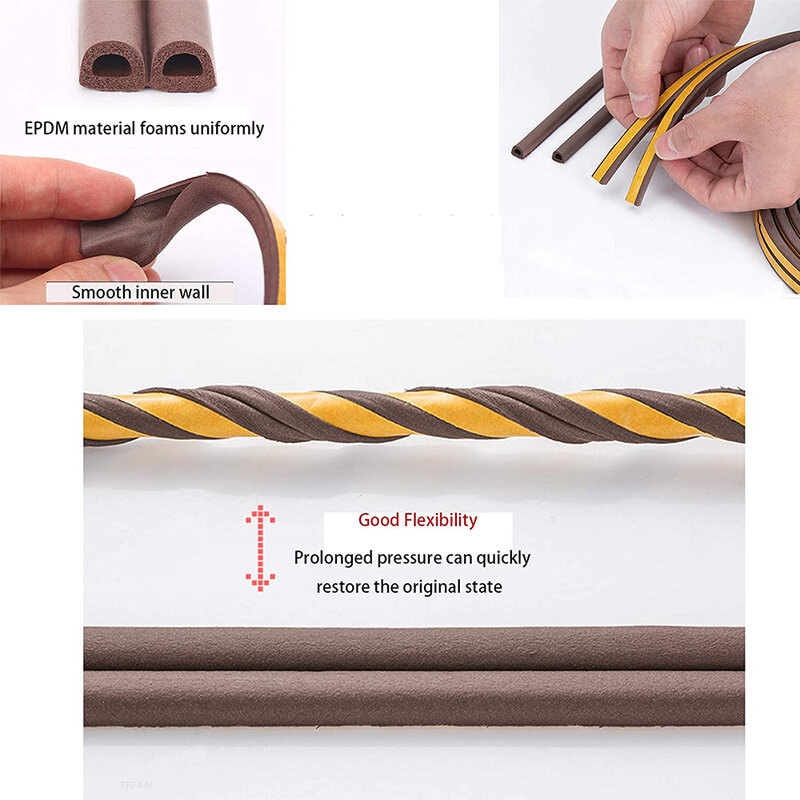 Door Insulation Seal Strip Tape Self-adhesive Acoustic Rubber Foam Weatherstrip Window Sound Draft Stopper Weather Strip