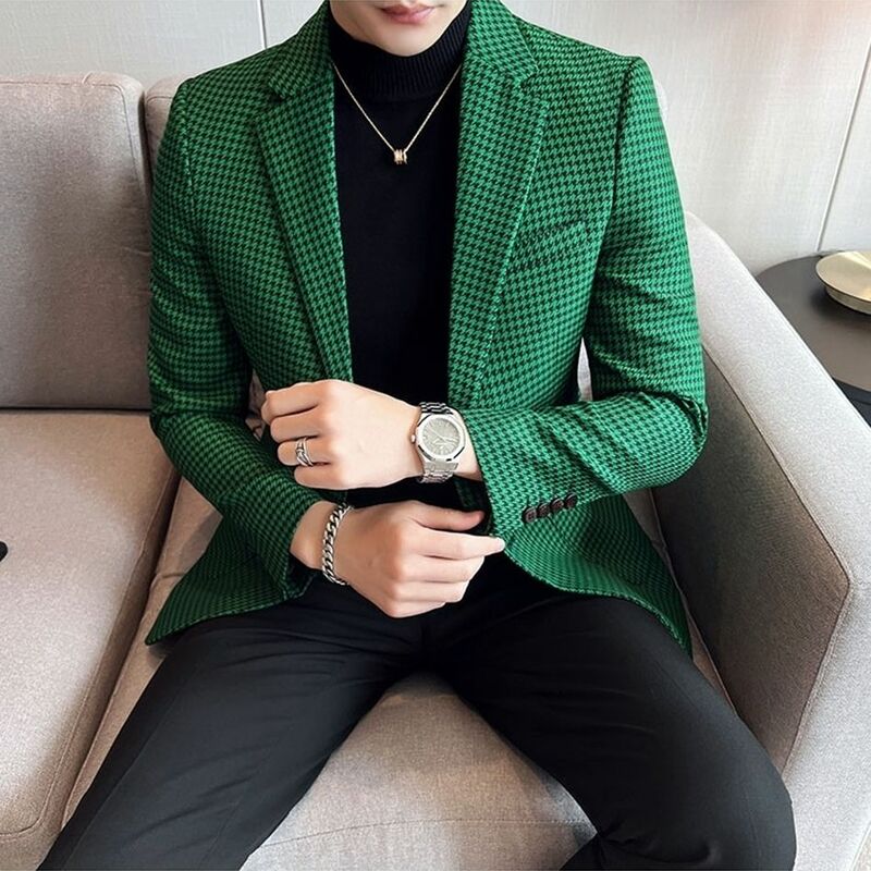 Trendy brand new houndstooth suit jacket men's 2022 spring and autumn light and handsome casual suit jacket men's trend