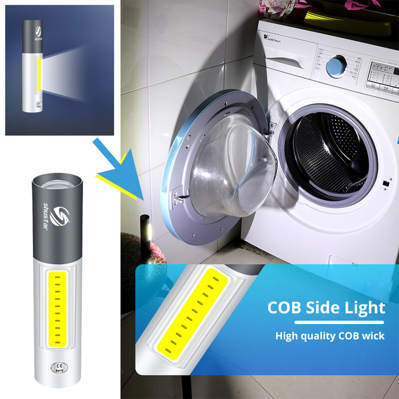 USB recarregável Mini lanterna LED, Tocha impermeável, Zoom telescópico, Terno portátil elegante para iluminação noturna, 3 modos de iluminação
