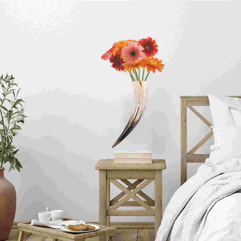 Dekorasi seni dinding tanduk tanduk banteng pegangan bunga alami pedesaan Barat vas bertanduk bunga dimasukkan vas dekorasi dinding asrama rumah