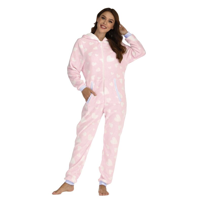 Macacão unissex com capuz, pijama feminino, pijamas quentes, macacão de pelúcia, pijamas, pijamas, pijamas, engrossar, outono, inverno