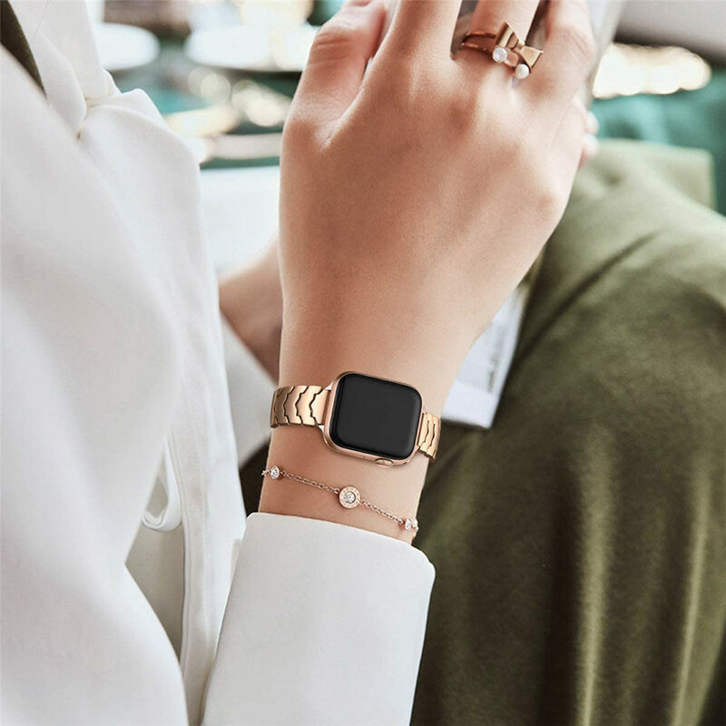 Gelang Wanita untuk Apple Watch Band 41Mm 45Mm 40Mm 44Mm 38Mm 42Mm Tali Logam Tipis Ramping Baja Tahan Karat untuk IWatch 7 6 5 4 3 SE