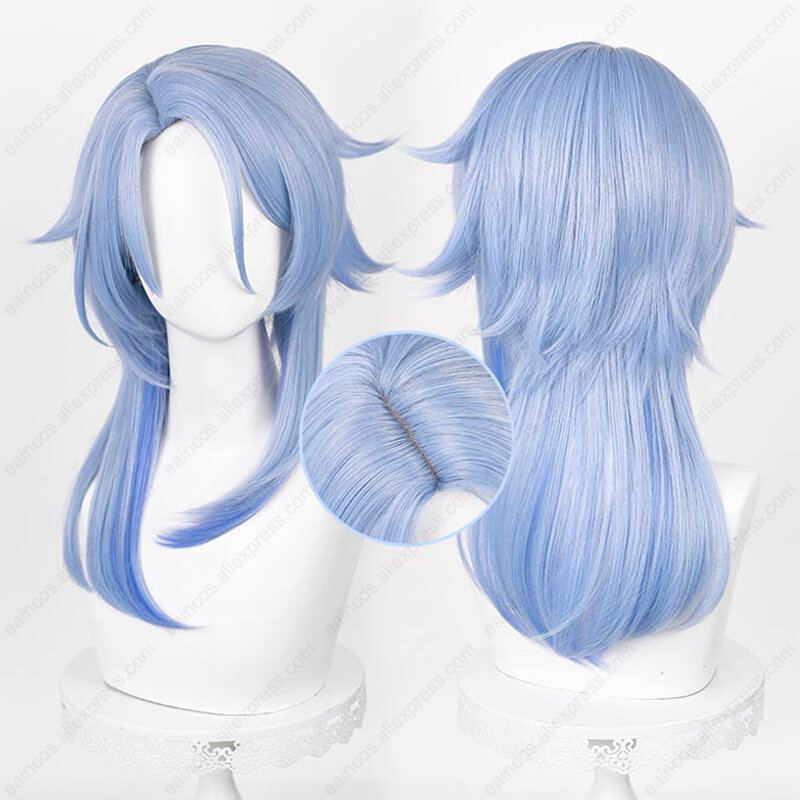 Парик для косплея Kamisato Ayato длиной 50 см, термостойкие искусственные волосы синего цвета, из искусственной кожи головы