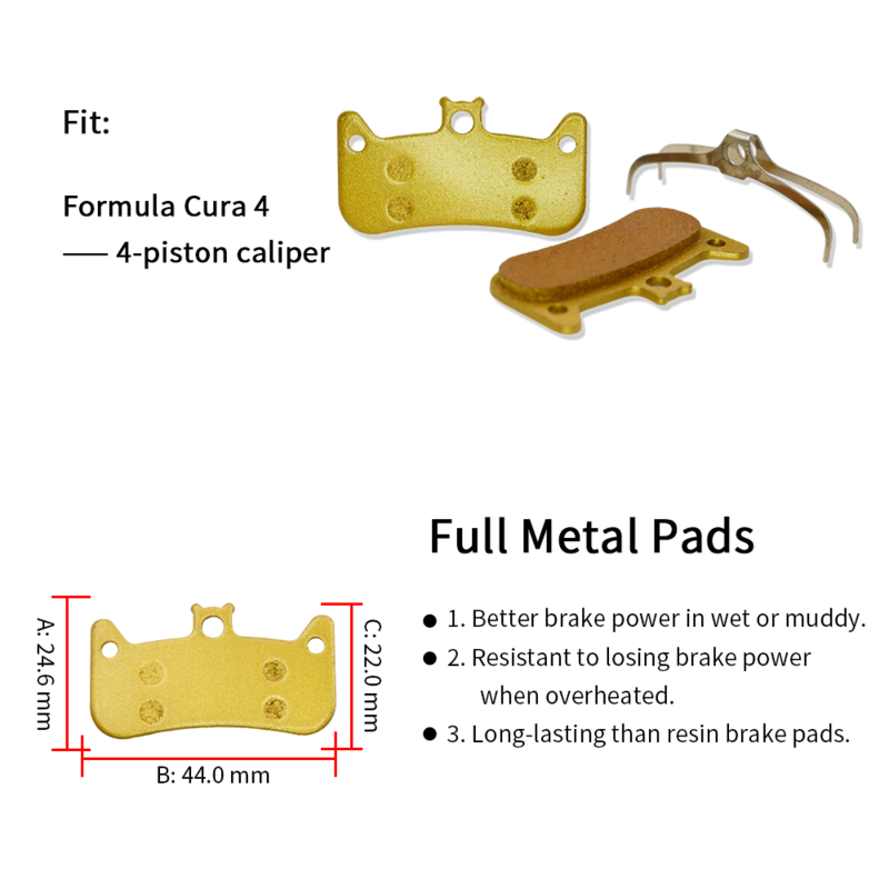 Pastillas de freno de disco de bicicleta para pinza Formula Cura 4, 4 pares, Metal completo