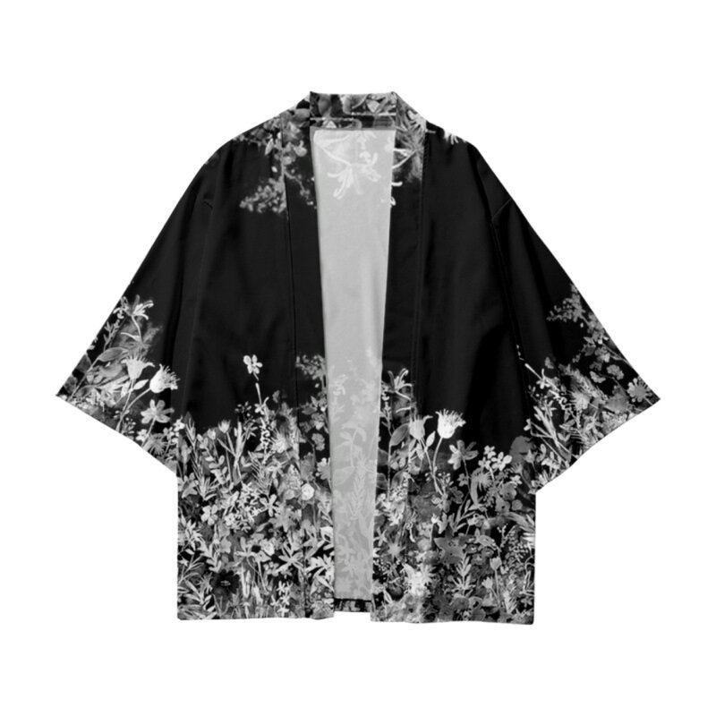 Sablon Bunga Kimono ผู้ชายแฟชั่นผู้หญิง Harajuku ญี่ปุ่น Cardigan แบบดั้งเดิมคอสเพลย์ Yukata Haori เสื้อผ้าชายหาดฤดูร้อน