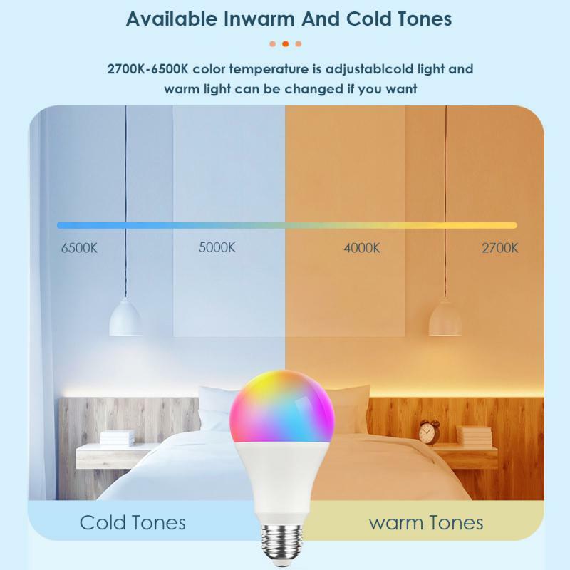 CORUI Tuya WIFI B22 E27 RGBCW inteligentna żarówka LED 9W/15W lampa LED z możliwością ściemniania praca z Alexa Google Home Alice Smart Life