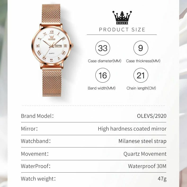 OLEVS 2920 Women's Watch Top Quality Stainless Steel Waterproof Double Calendar Quartz Watch Classic Fashion Luxury Women Watch