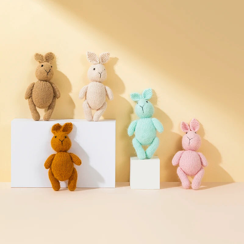 Muñecas de conejo de dibujos animados de punto hechas a mano, accesorios de fotografía para recién nacidos, accesorios de animales de peluche, juguetes para chupete, accesorios para fotos infantiles
