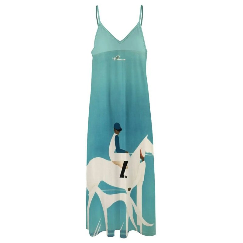 女性のためのヴィンテージノースリーブスポーツドレス,芸術的な装飾のための馬のレーシングドレス,グレーのハウンドレース,ビーチドレス