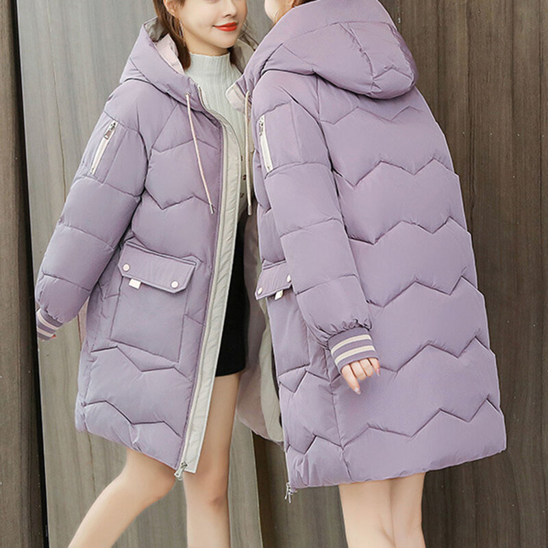 Jaket wanita Hoodie Musim Dingin, mantel wanita bertudung lengan panjang berlapis katun jaket musim dingin untuk cuaca dingin pakaian luar