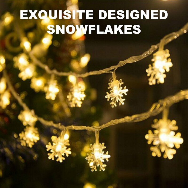 Luz LED de copo de nieve para decoración navideña, guirnalda colgante para el hogar, adorno para árbol de Navidad, regalo de Año Nuevo, 1,5/3/6M