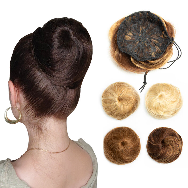 MRS HAIR Human Hair Buns Claw On Drawstring Ponytail Flexible Hair Pieces Updo Donut Chignon Clip On Buns For Wedding and Show
