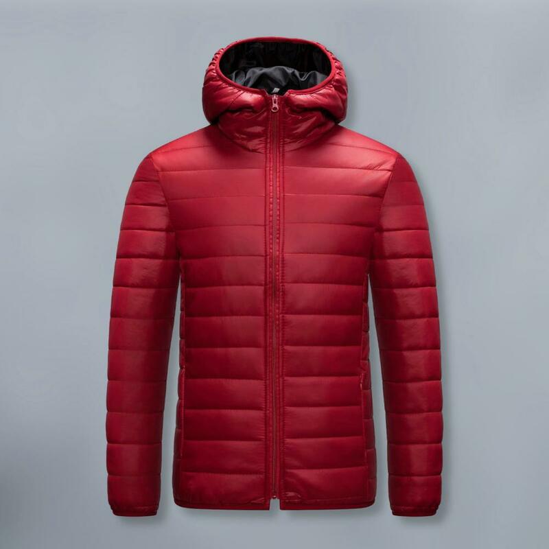 メンズ長袖コットンフード付きコート、厚みのあるパッド付き、耐寒性、防風、暖かい、冬