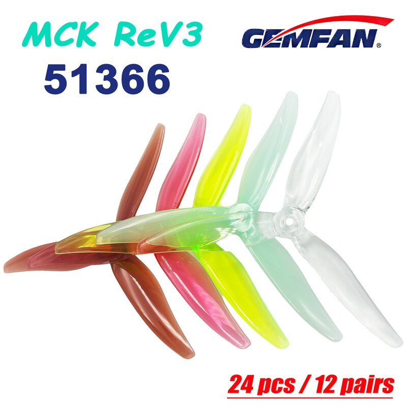 24pcs/12 pairs Gemfan 51366 5inch 3 Blade/Tri-Blade Propeller Props FPV Brushless motor For FPV Racing Drone 5 Colors 51466