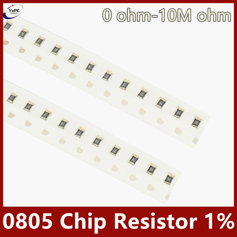 Resistencia de chip SMD de 100 piezas, 0805, 1%, 1/8W, 0R ~ 10M, 0, 1R, 10R, 100R, 220R, 330R, 470R, 1K, 4,7 K, 10K, 47K, 100K, 1M, 10M, 0, 1, 10, 100 330 470 ohm