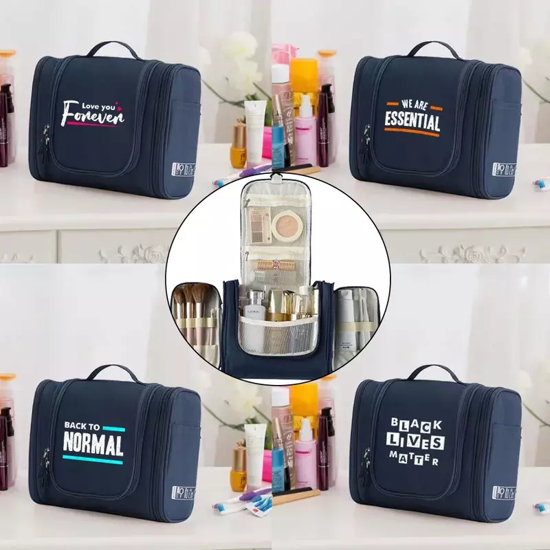 Zestawy toaletowe podróżna organizery kobiet wisząca kosmetyczka wiszące mycie podróży torby do makijażu do przechowywania wzór frazesy