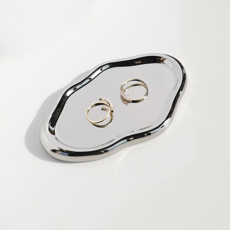 1 buah nampan perhiasan keramik tidak beraturan untuk pajangan perhiasan dan penyimpanan kuncinya-ornamen dekoratif Desktop