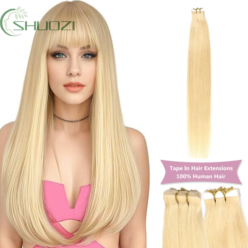 Tape In Hair Extensions Blonde Real Human Hair 22inches 20pcs 50g/pack Straight Seamless Skin Weft Tape In Human Hair Extensions