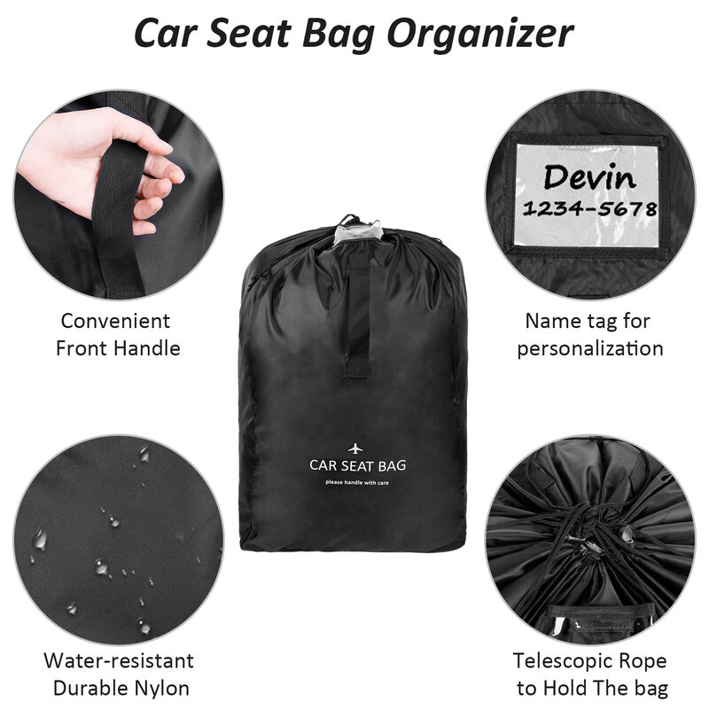 Sac à dos de siège de voiture pour bébé, sac de rangement universel pour porte d'avion, grand sac de voyage durable