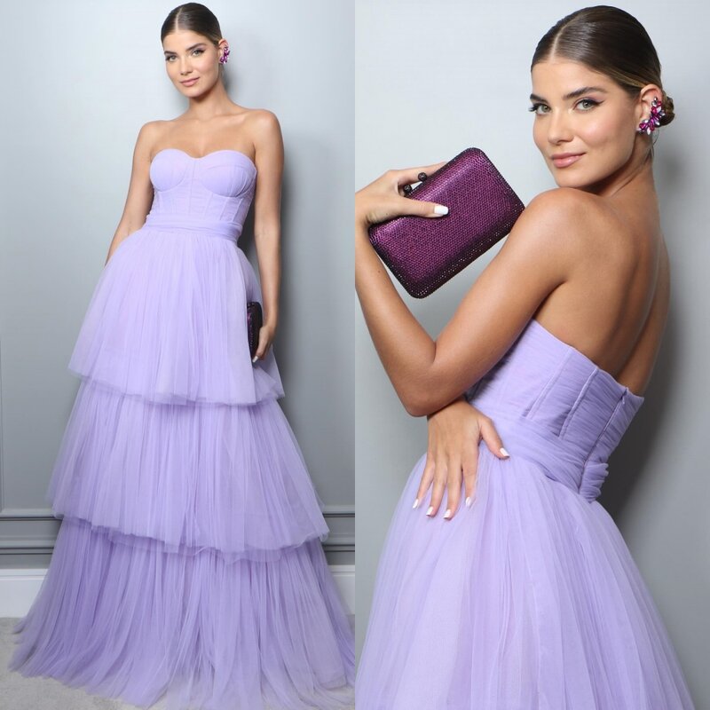 Tulle Ruched Formal Evening A-line Strapless Bespoke Occasion Gown Long Dresses