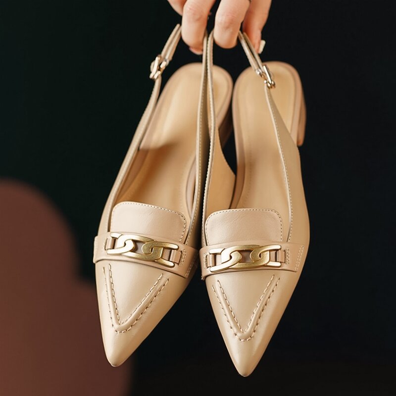 Danxuefei-zapatos planos de cuero genuino para mujer, calzado con punta estrecha, sin cordones, hebilla de metal, de alta calidad, suaves y cómodos, para uso diario