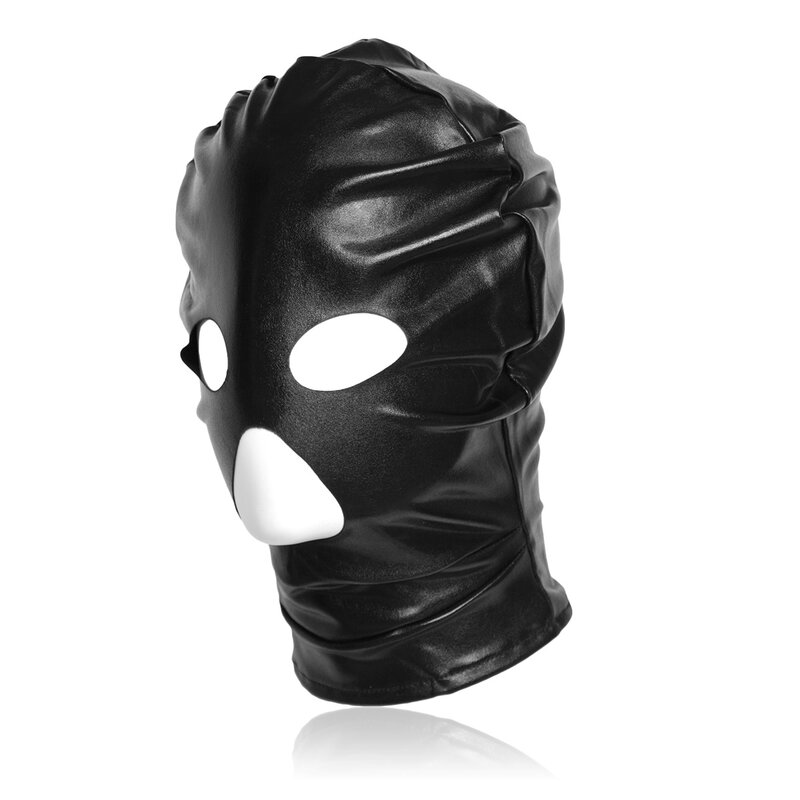 Black Elastic Patent leather Head Cover Alternative Flirting Toy Face Mask Headgear Adult Products for Women and Couple Roleplay