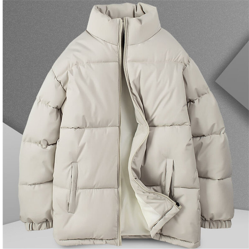 Новинка 2024, мужская хлопковая одежда, теплые пальто с воротником-стойкой, повседневное модное мужское пальто на молнии