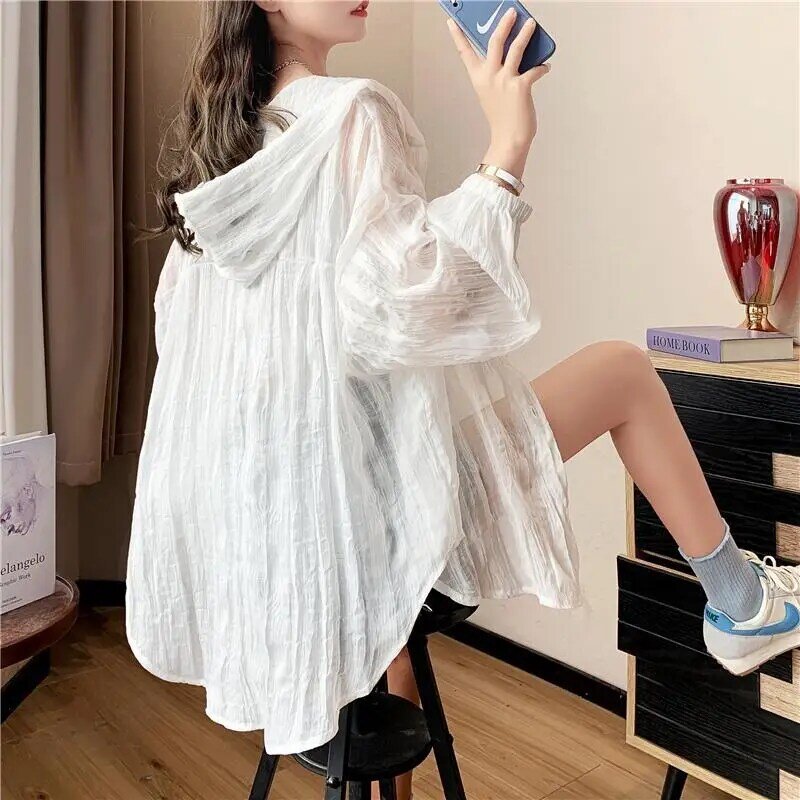 Women Coat Buttons Straps Single-breasted Lapel Soft Sunscreen Loose Casual Solid Color Summer Blouses 2024 Ladies News R71